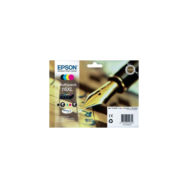 Pack 4 cartuchos de tinta originales  -  EPSON 16XL  -  1 negro + 1 cian + 1 magenta + 1 amarillo  -  (C13T16364012)  -  gran ca