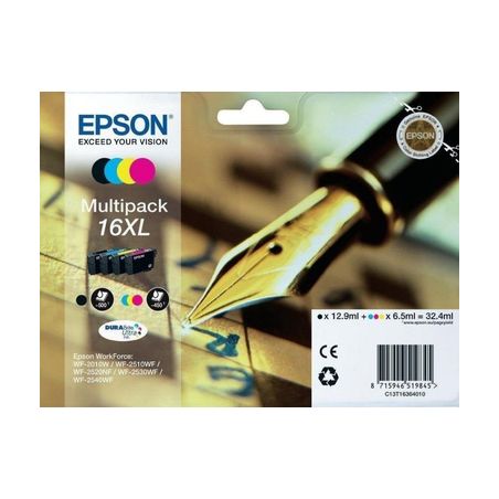 Pack 4 cartuchos de tinta originales  -  EPSON 16XL  -  1 negro + 1 cian + 1 magenta + 1 amarillo  -  (C13T16364012)  -  gran ca