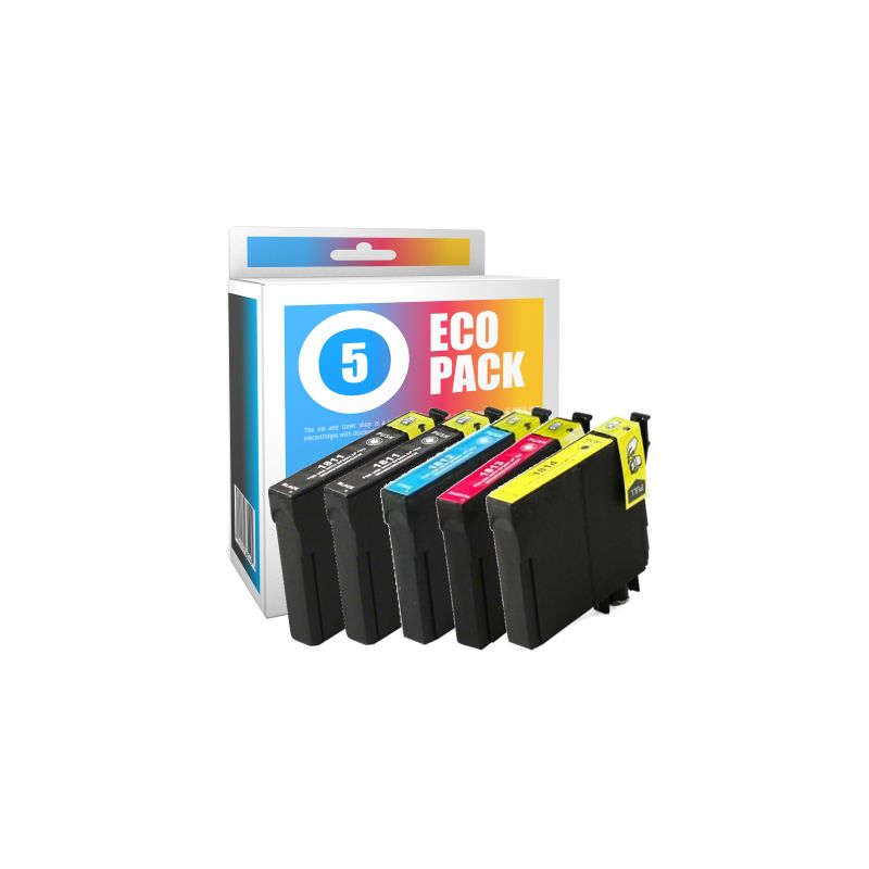 Pack de 5 cartuchos de tinta compatibles  -  EPSON 18XL  -  2 negro + 1 cian + 1 magenta + 1 amarillo  -  (C13T18164010)  -  gra