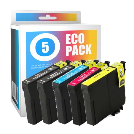 Pack de 5 cartuchos de tinta compatibles  -  EPSON 18XL  -  2 negro + 1 cian + 1 magenta + 1 amarillo  -  (C13T18164010)  -  gra
