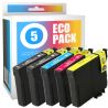 Pack de 5 cartuchos de tinta compatibles  -  EPSON 18XL  -  2 negro + 1 cian + 1 magenta + 1 amarillo  -  (C13T18164010)  -  gra