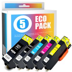 Pack de 5 cartuchos de tinta compatibles  -  EPSON 26XL  -  2 negro + 1 cian + 1 magenta + 1 amarillo  -  (C13T26364010)  -  gra