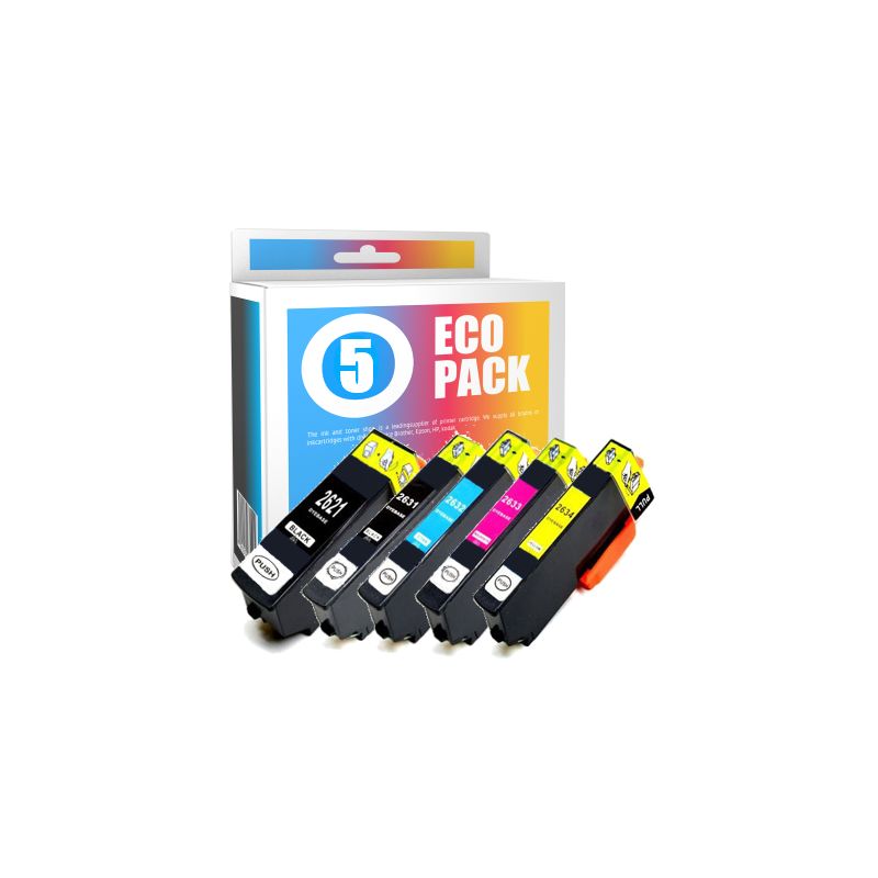 Pack de 5 cartuchos de tinta compatibles  -  EPSON 26XL  -  2 negro + 1 cian + 1 magenta + 1 amarillo  -  (C13T26364010)  -  gra