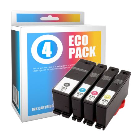 Pack de 4 cartuchos de tinta compatibles  -  LEXMARK 100XL  -  1 negro + 1 cian + 1 magenta + 1 amarillo  -  (14N1921E)  -  gran