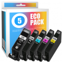 Pack de 5 cartuchos de tinta compatibles  -  CANON 525 PGBK + 526 BK + 526 C + 526 M + 526 Y  -  2 negro + 1 cian + 1 magenta + 