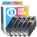 Pack de 5 cartuchos de tinta compatibles  -  CANON PGI5BK + CLI8BK + CLI8C + CLI8M + CLI8Y  -  2 negro + 1 cian + 1 magenta + 1 