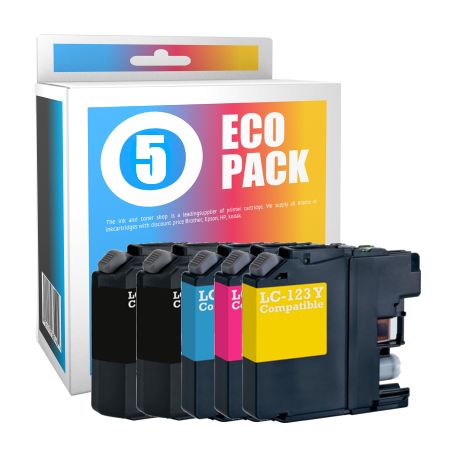 Pack 5 cartuchos de tinta compatibles  -  BROTHER LC123VALBPDR  -  2 negro + 1 cian + 1 magenta + 1 amarillo  -  (LC-123VALBPDR)