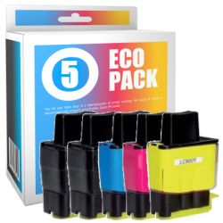 Pack de 5 cartuchos de tinta compatibles  -  BROTHER LC900 / LC41 / LC47  -  2 negro + 1 cian + 1 magenta + 1 amarillo  -  (LC90
