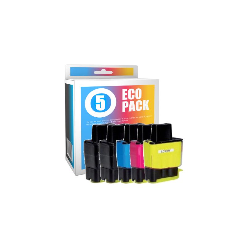 Pack de 5 cartuchos de tinta compatibles  -  BROTHER LC900 / LC41 / LC47  -  2 negro + 1 cian + 1 magenta + 1 amarillo  -  (LC90