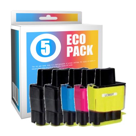 Pack de 5 cartuchos de tinta compatibles  -  BROTHER LC900 / LC41 / LC47  -  2 negro + 1 cian + 1 magenta + 1 amarillo  -  (LC90