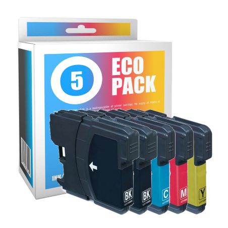 Pack de 5 cartuchos de tinta compatibles  -  BROTHER LC980  -  2 negro + 1 cian + 1 magenta + 1 amarillo  -  (LC980VALBP)