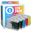 Pack de 5 cartuchos de tinta compatibles  -  BROTHER LC1000  -  2 negro + 1 cian + 1 magenta + 1 amarillo  -  (LC1000VAL)