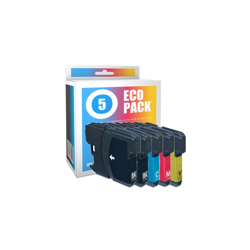 Pack de 5 cartuchos de tinta compatibles  -  BROTHER LC1100  -  2 negro + 1 cian + 1 magenta + 1 amarillo  -  (LC1100VALBP)