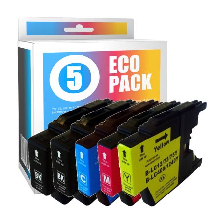 Pack de 5 cartuchos de tinta compatibles  -  BROTHER LC1240  -  2 negro + 1 cian + 1 magenta + 1 amarillo  -  (LC1240VALBP)