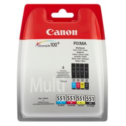 Pack de 4 cartuchos de tinta originales  -  CANON CLI521BK + CLI521C + CLI521M + CLI521Y  -  1 negro + 1 cian + 1 magenta + 1 am