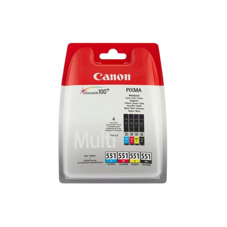 Pack de 4 cartuchos de tinta originales  -  CANON CLI521BK + CLI521C + CLI521M + CLI521Y  -  1 negro + 1 cian + 1 magenta + 1 am