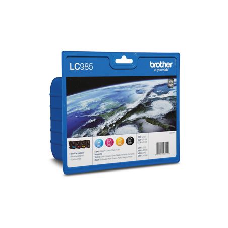 Pack de 4 cartuchos de tinta originales  -  BROTHER LC985  -  1 negro + 1 cian + 1 magenta + 1 amarillo  -  (LC985VALBP)