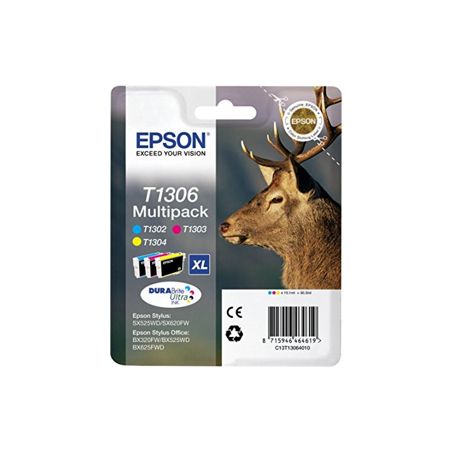 Pack de 3 cartuchos de tinta originales  -  EPSON T1306XL  -  1 cian + 1 magenta + 1 amarillo  -  (C13T13064510)  -  gran capaci