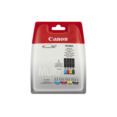 Pack de 4 cartuchos de tinta originales  -  CANON 551BK + 551C + 551M + 551Y  -  1 negro + 1 cian + 1 magenta + 1 amarillo  -  (