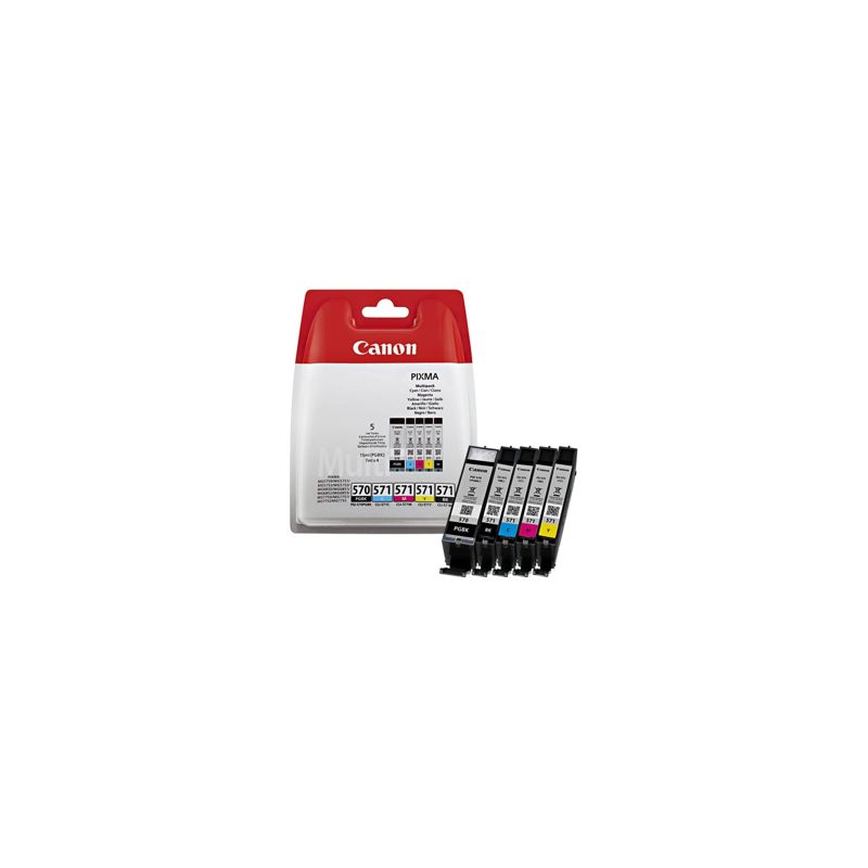 Pack de 5 cartuchos de tinta originales  -  CANON PGI570BK + CLI571BK + CLI 571C + CLI571M + CLI571Y  -  1 negro + 1 cian + 1 ma