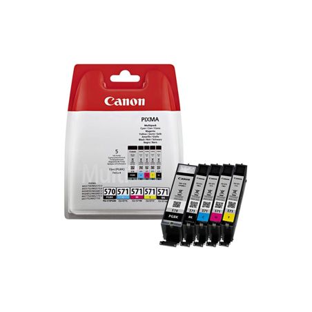 Pack de 5 cartuchos de tinta originales  -  CANON PGI570BK + CLI571BK + CLI 571C + CLI571M + CLI571Y  -  1 negro + 1 cian + 1 ma