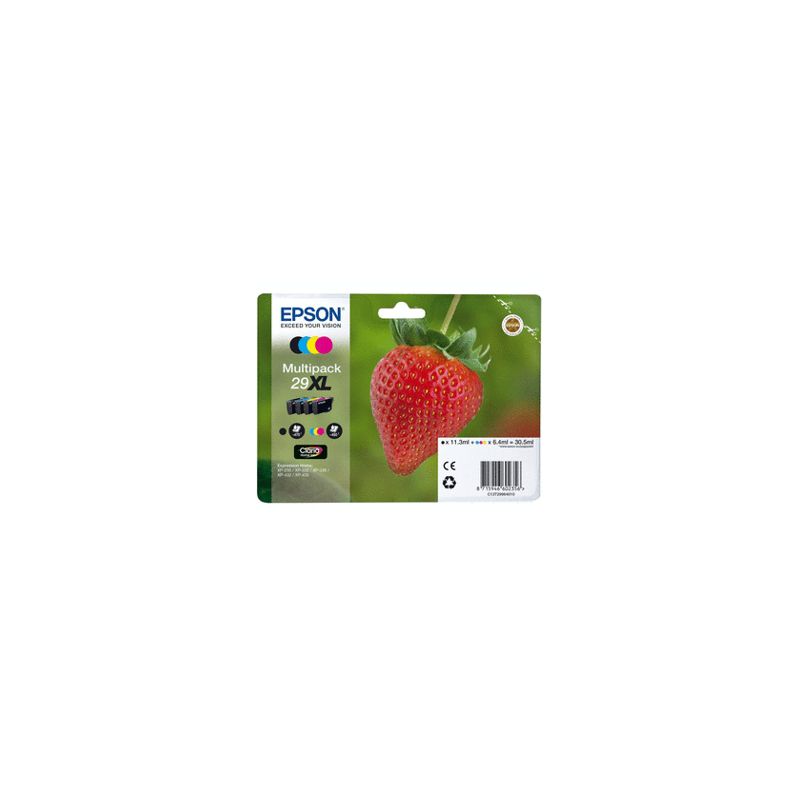 Pack de 4 cartuchos de tinta originales  -  EPSON 29XL  -  1 negro + 1 cian + 1 magenta + 1 amarillo  -  (C13T29964012)  -  gran