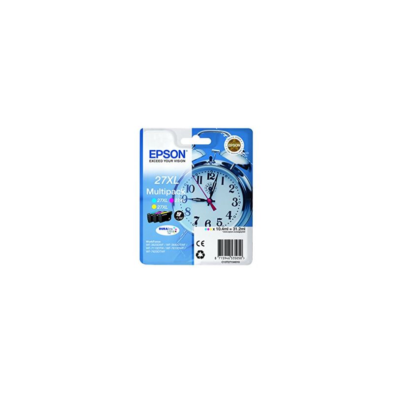 Pack de 3 cartuchos de tinta originales  -  EPSON 27XL  -  1 cian + 1 magenta + 1 amarillo  -  (C13T27154012)  -  gran capacidad