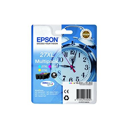 Pack de 3 cartuchos de tinta originales  -  EPSON 27XL  -  1 cian + 1 magenta + 1 amarillo  -  (C13T27154012)  -  gran capacidad