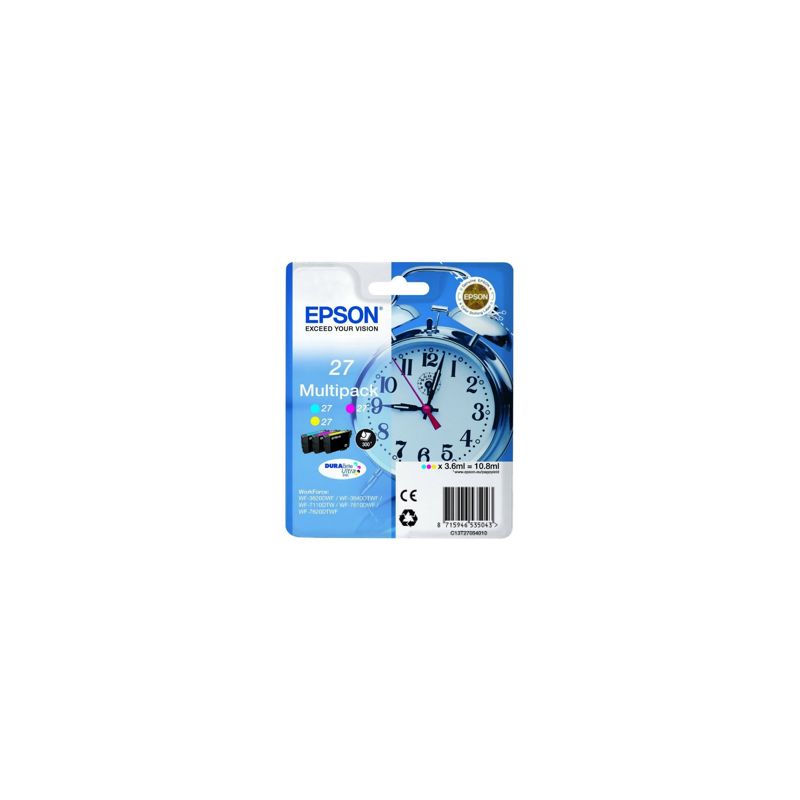 Pack de 3 cartuchos de tinta originales  -  EPSON 27  -  1 cian + 1 magenta + 1 amarillo  -  (C13T27054012)