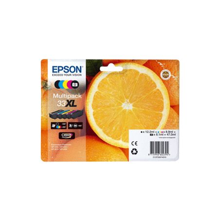 Pack de 5 cartuchos de tinta originales  -  EPSON 33XL  -  1 negro + 1 negro foto + 1 cian + 1 magenta + 1 amarillo  -  (C13T335