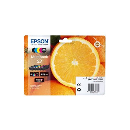 Pack de 5 cartuchos de tinta originales  -  EPSON 33  -  1 negro + 1 negro foto + 1 cian + 1 magenta + 1 amarillo  -  (C13T33374