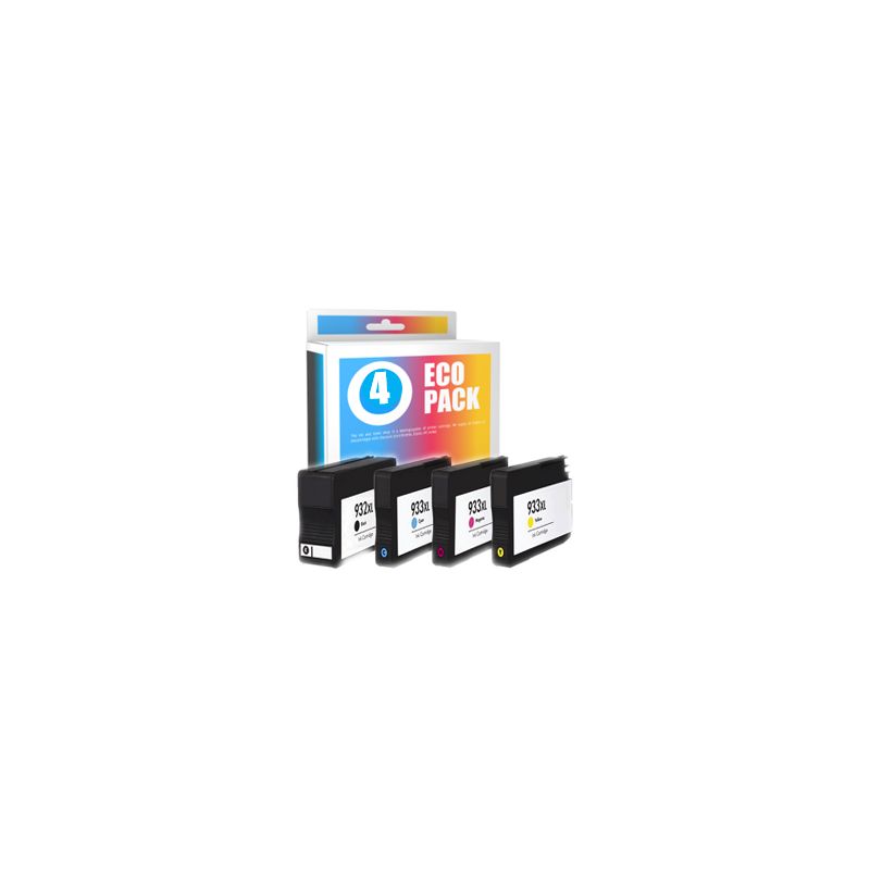 Pack de 4 cartuchos de tinta compatibles  -  HP 932XLBK + HP 933XLC + HP 933XLM + HP 933XLY  -  1 negro + 1 cian + 1 magenta + 1