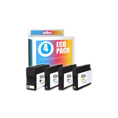 Pack de 4 cartuchos de tinta compatibles  -  HP 932XLBK + HP 933XLC + HP 933XLM + HP 933XLY  -  1 negro + 1 cian + 1 magenta + 1