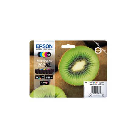 Pack de 5 cartuchos de tinta originales  -  EPSON 202XL  -  1 negro + 1 negro foto + 1 cian + 1 magenta + 1 amarillo  -  (C13T02