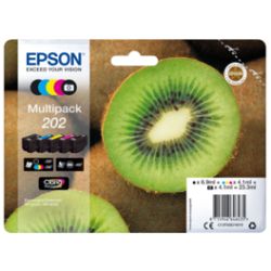 Pack de 5 cartuchos de tinta originales  -  EPSON 202  -  1 negro + 1 negro foto + 1 cian + 1 magenta + 1 amarillo  -  (C13T02E7