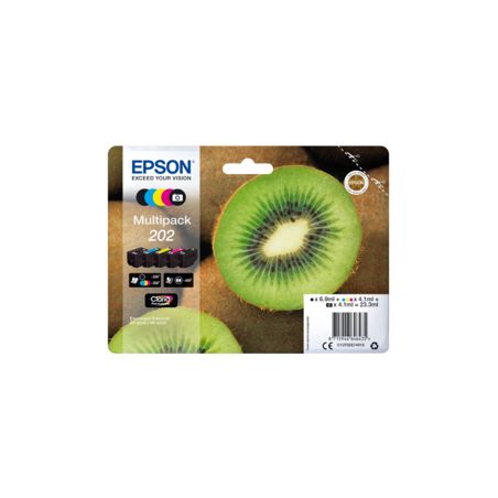 Pack de 5 cartuchos de tinta originales  -  EPSON 202  -  1 negro + 1 negro foto + 1 cian + 1 magenta + 1 amarillo  -  (C13T02E7