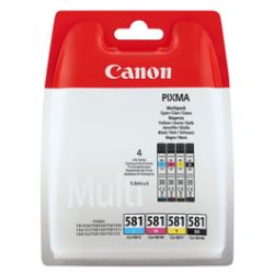 Pack de 4  cartuchos de tinta originales  -  CANON CLI 581  -  1 negro + 1 cian + 1 magenta + 1 amarillo  -  (2103C004)