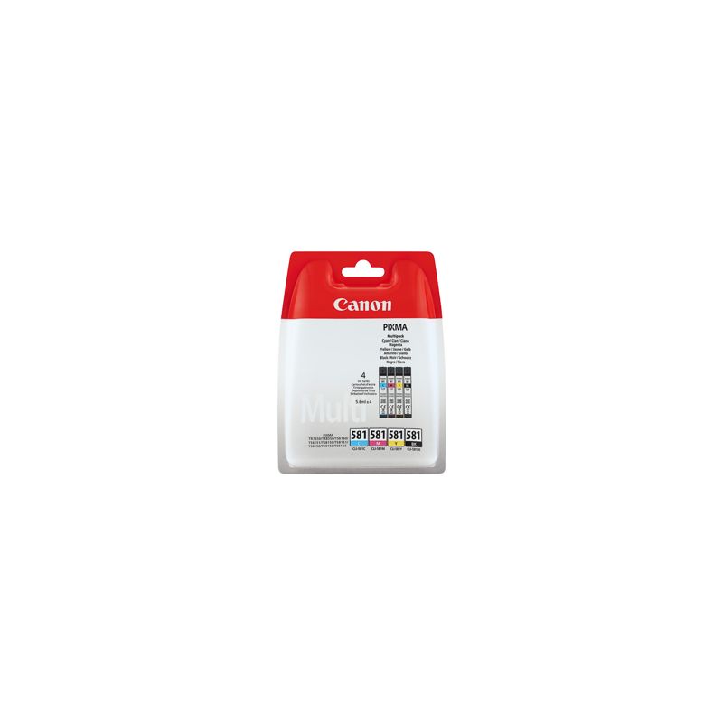 Pack de 4  cartuchos de tinta originales  -  CANON CLI 581  -  1 negro + 1 cian + 1 magenta + 1 amarillo  -  (2103C004)