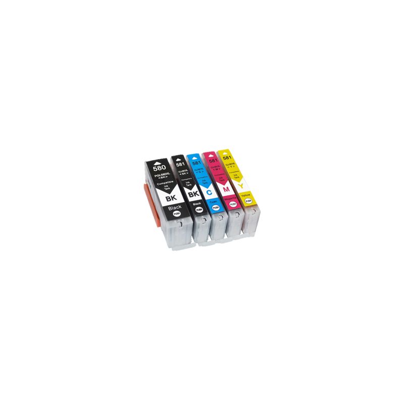 Pack 5 Cartuchos de tinta compatibles  -  CANON PGI 580 PGBK XXL + CLI 581 BK XXL+ CLI 581 C XXL + CLI 581 M XXL + CLI 581 Y XXL