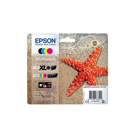 Pack de 4 cartouches d'encre originales  -  EPSON 603XL  -  negro + 1 cian + 1 magenta + 1 amarillo  -  (C13T03A64010)  -  gran 