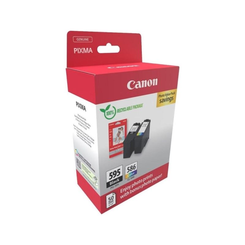 Canon PG-595/CL-586 Multipack de 2 Cartuchos de Tinta Originales + 50 Hojas de Papel Fotografico - 7171C004