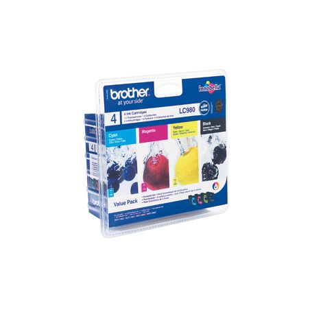 Pack de 4 cartuchos de tinta originales  -  BROTHER LC980  -  1 negro + 1 cian + 1 magenta + 1 amarillo  -  (LC980VALBP)
