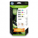 Pack de 4 cartuchos de tinta originales  -  HP 364XL  -  negro + cian + magenta + amarillo  -  (N9J74AE)  -  gran capacidad