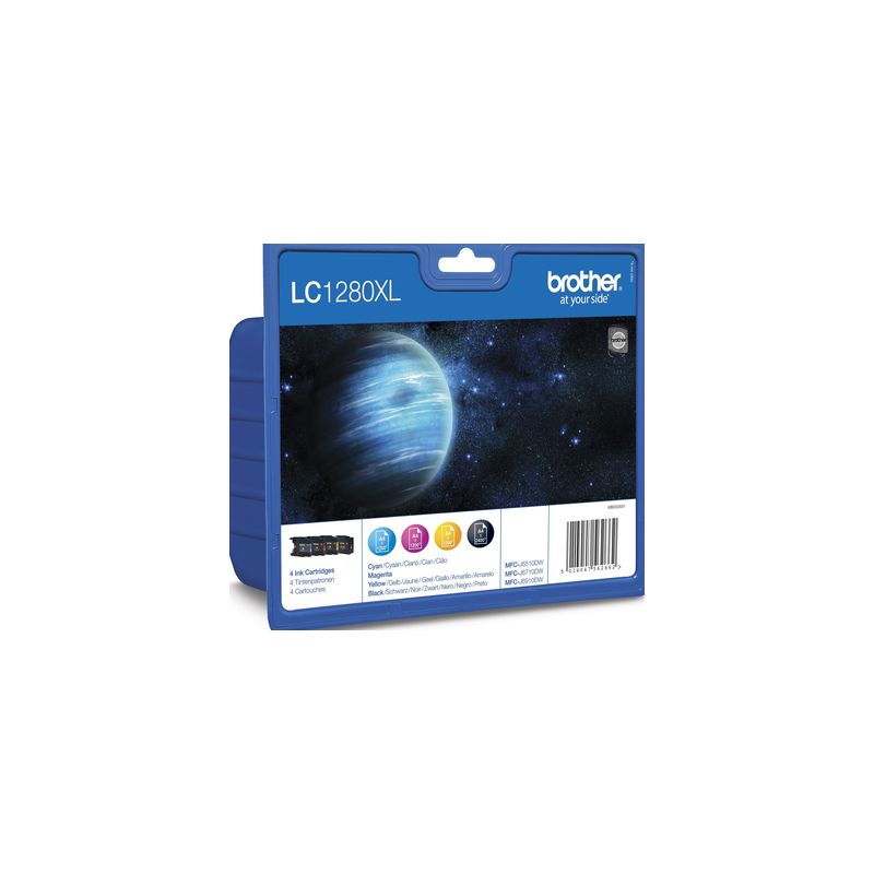 Pack de 4 cartuchos de tinta originales  -  BROTHER Pack LC1280XL  -  1 negro + 1 cian + 1 magenta + 1 amarillo  -  (LC1280XLVAL