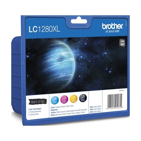 Pack de 4 cartuchos de tinta originales  -  BROTHER Pack LC1280XL  -  1 negro + 1 cian + 1 magenta + 1 amarillo  -  (LC1280XLVAL