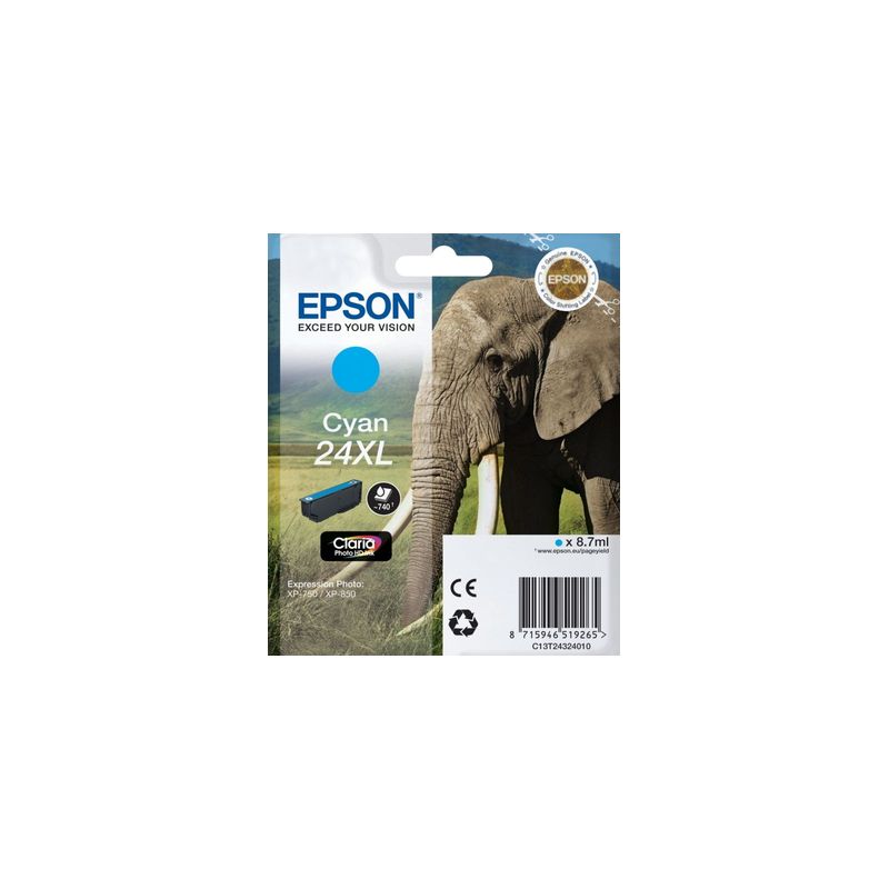 Cartucho de tinta original  -  EPSON 24XL  -  cian  -  (C13T24324012)  -  gran capacidad