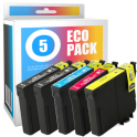 Pack de 5 cartuchos de tinta compatibles  -  EPSON 18XL  -  2 negro + 1 cian + 1 magenta + 1 amarillo  -  (C13T18164010)  -  gran capacidad
