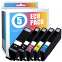 Pack de 5 cartuchos de tinta compatibles  -  CANON 550PGBKXL + 551BKXL + 551CXL + 551MXL + 551YXL  -  2 negro + 1 cian + 1 magenta + 1 amarillo  -  grande capacité