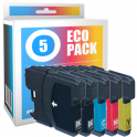 Pack de 5 cartuchos de tinta compatibles  -  BROTHER LC980  -  2 negro + 1 cian + 1 magenta + 1 amarillo  -  (LC980VALBP)