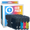 Pack de 5 cartuchos de tinta compatibles  -  BROTHER LC1100  -  2 negro + 1 cian + 1 magenta + 1 amarillo  -  (LC1100VALBP)